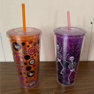 2010 Cool Gear Tumblers Purple With Dancing Skeletons & Orange With Pumpkins